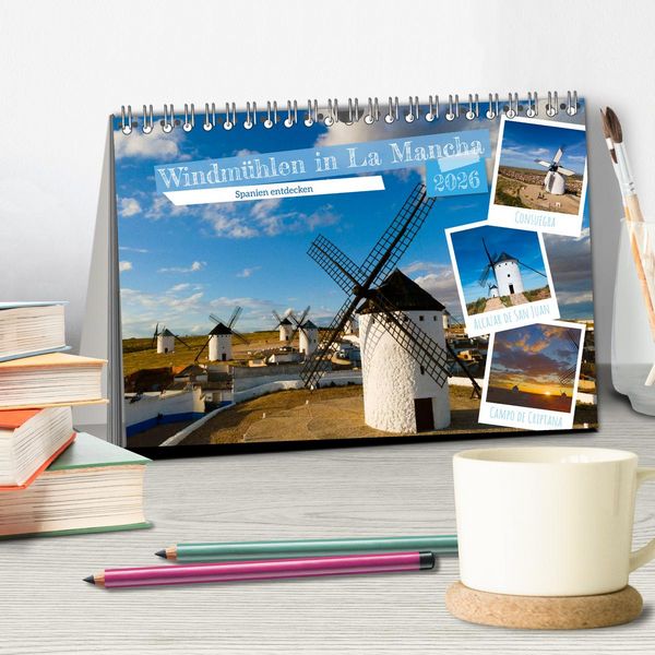 Produktbild: Windm&uuml;hlen in La Mancha (Tischkalender 2026 DIN A5 quer), CALVENDO Monatskalender