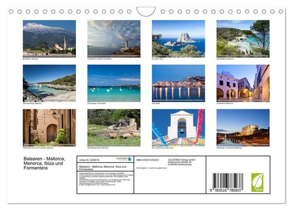 Produktbild: Balearen - Mallorca, Menorca, Ibiza und Formentera (Wandkalender 2027 DIN A4 quer), CALVENDO Monatskalender