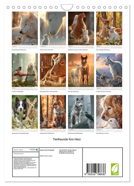 Produktbild: Tierfreunde f&uuml;rs Herz (Wandkalender 2027 DIN A4 hoch), CALVENDO Monatskalender