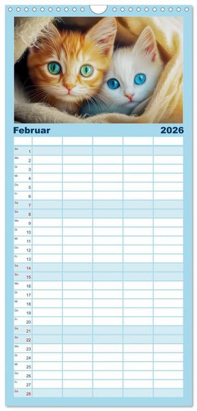 Produktbild: Familienplaner 2026 - Katzen Illustrationen - Faszination pur mit 5 Spalten (Wandkalender, 21 x 45 cm) CALVENDO