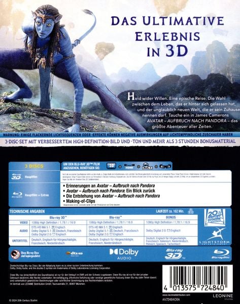 Avatar - Aufbruch nach Pandora 3D - Remastered (+ Blu-ray)
