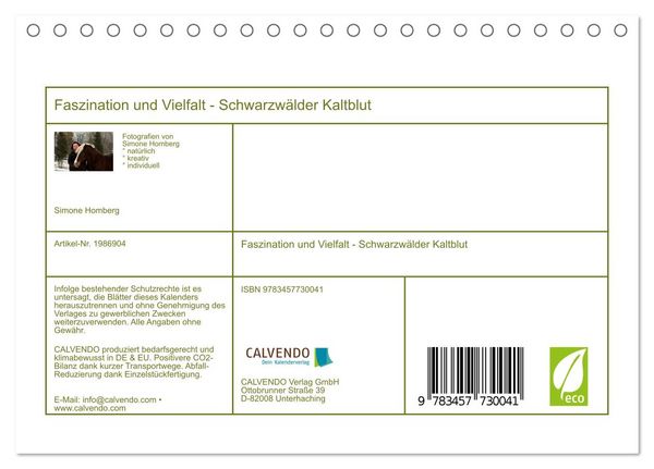 Produktbild: Faszination und Vielfalt - Schwarzw&auml;lder Kaltblut (Tischkalender 2026 DIN A5 quer), CALVENDO Monatskalender