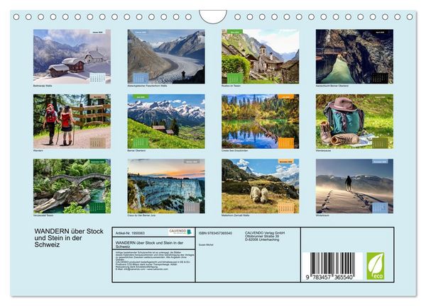 Produktbild: WANDERN &uuml;ber Stock und Stein in der Schweiz (Wandkalender 2026 DIN A4 quer), CALVENDO Monatskalender
