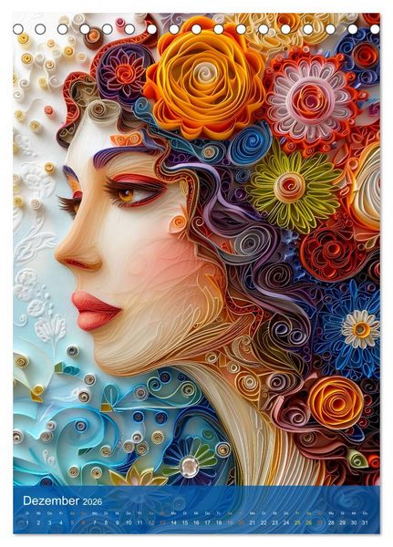 Produktbild: Quilling-Kunst - Elegante Frauenportr&auml;ts aus Papierstreifen (Tischkalender 2026 DIN A5 hoch), CALVENDO Monatskalender