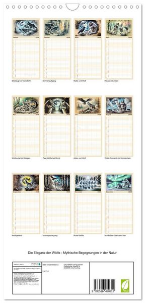 Produktbild: Familienplaner 2026 - Die Eleganz der W&ouml;lfe - Mythische Begegnungen in der Natur mit 5 Spalten (Wandkalender, 21 x 45 cm) CALVENDO