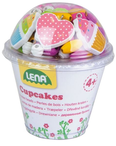 LENA 32002 - Holzperlen Cupcakes, pink