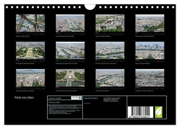 Produktbild: Paris von oben (Wandkalender 2026 DIN A4 quer), CALVENDO Monatskalender