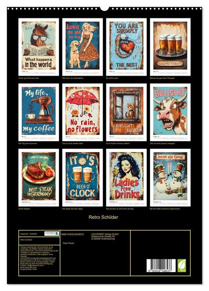 Produktbild: Retro Schilder (hochwertiger Premium Wandkalender 2026 DIN A2 hoch), Kunstdruck in Hochglanz