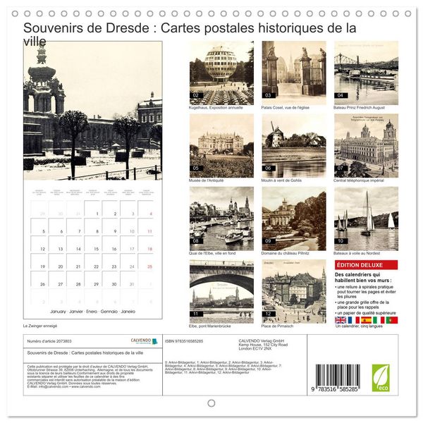 Produktbild: Souvenirs de Dresde : Cartes postales historiques de la ville (Calendrier mural carr&eacute; 2026 30x30 cm) Calendrier double avec une page pour vos prises de notes