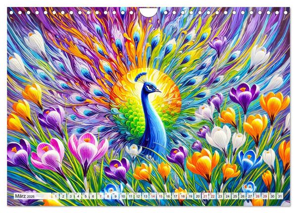 Produktbild: Tanz der Pfauen - Jahreszeiten in abstrakter Eleganz (Wandkalender 2026 DIN A4 quer), CALVENDO Monatskalender
