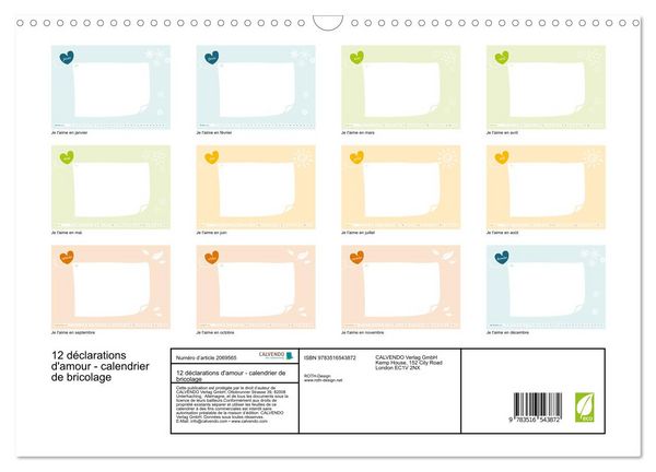 Produktbild: 12 d&eacute;clarations d'amour - calendrier de bricolage (Calendrier mural 2026 DIN A3 vertical), CALVENDO calendrier mensuel