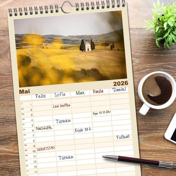 Produktbild: Familienplaner 2026 - Toskana 2026 mit 5 Spalten (Wandkalender, 21 x 45 cm) CALVENDO