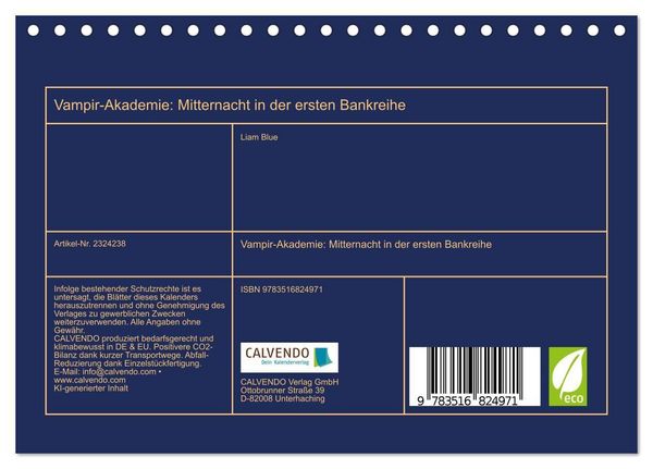 Produktbild: Vampir-Akademie: Mitternacht in der ersten Bankreihe (Tischkalender 2027 DIN A5 quer), CALVENDO Monatskalender
