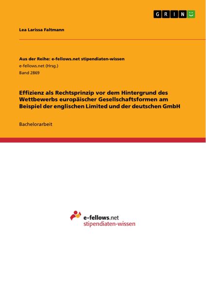 Produktbild: Effizienz als Rechtsprinzip vor dem Hintergrund des Wettbewerbs europ&auml;ischer Gesellschaftsformen am Beispiel der englischen Limited und der deutschen