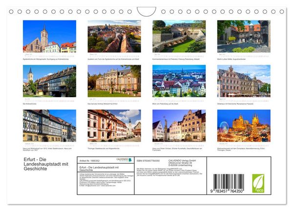 Produktbild: Erfurt - Die Landeshauptstadt mit Geschichte (Wandkalender 2026 DIN A4 quer), CALVENDO Monatskalender