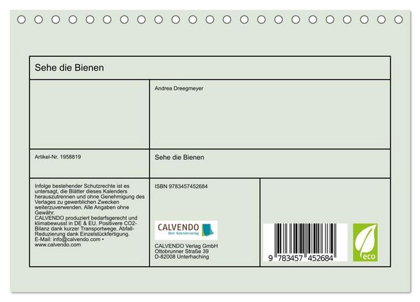 Produktbild: Sehe die Bienen (Tischkalender 2026 DIN A5 quer), CALVENDO Monatskalender