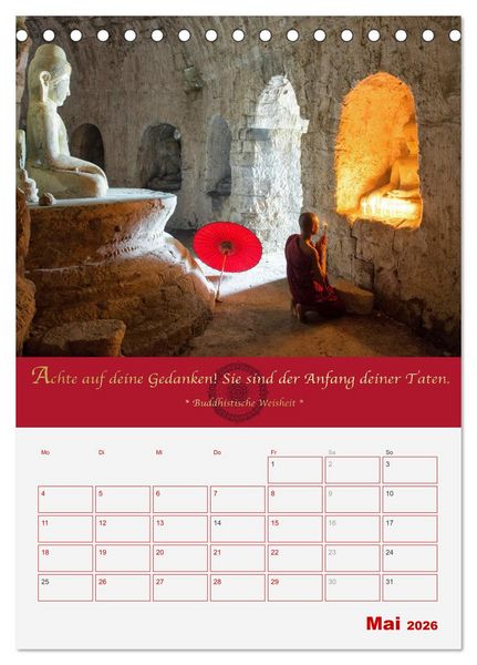 Produktbild: Buddhistische Weisheiten - DER ROTE SCHIRM (Tischkalender 2026 DIN A5 hoch), CALVENDO Monatskalender