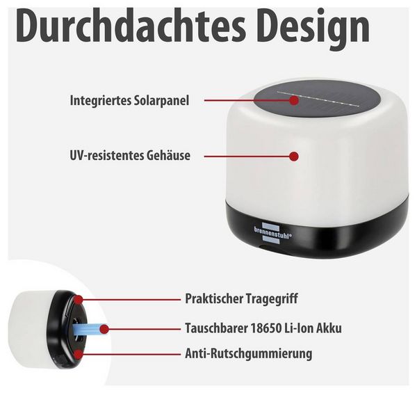 Produktbild: Brennenstuhl 1173740009 RGB GL 100 ASR LED Camping-Leuchte 340 lm akkubetrieben, solarbetrieben 0.41 kg Schwarz