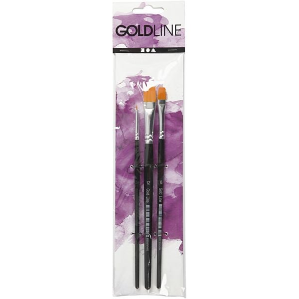 Produktbild: Creativ Company Gold Line Pinsel, Nr. 2+8+12, L 16,5-19 cm, B 3-12 mm, Flach, 3 Stk
