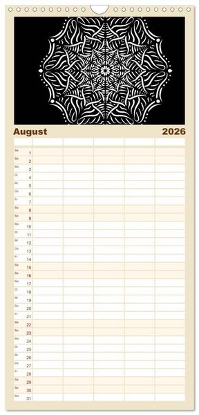Produktbild: Familienplaner 2026 - Entspannung und Ruhe durch Mandalas mit 5 Spalten (Wandkalender, 21 x 45 cm) CALVENDO