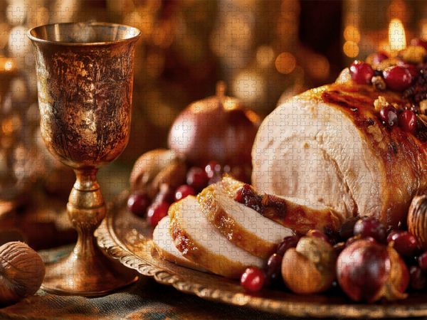 Produktbild: CALVENDO Puzzle Ein gedeckter Tisch voller Dankbarkeit und Herbstgold | 1000 Teile Lege-Gr&ouml;&szlig;e 64x48cm Foto-Puzzle f&uuml;r gl&uuml;ckliche Stunden