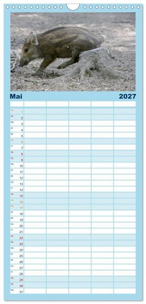 Produktbild: Familienplaner 2027 - Tierische Schweinerei mit 5 Spalten (Wandkalender, 21 x 45 cm) CALVENDO