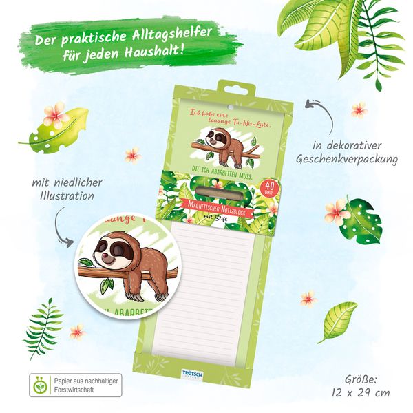 Produktbild: Tr&ouml;tsch Notizblock mit Stift und Magnet Faultier