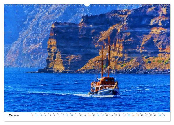 Produktbild: Urlaub auf Santorin - Gemalte Ansichten der Kykladeninsel (Wandkalender 2026 DIN A2 quer), CALVENDO Monatskalender