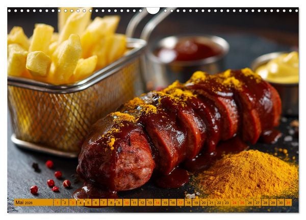 Produktbild: Currywurst Kalender - Das Berliner Kultgericht f&uuml;r Fleischliebhaber (Wandkalender 2026 DIN A3 quer), CALVENDO Monatskalender