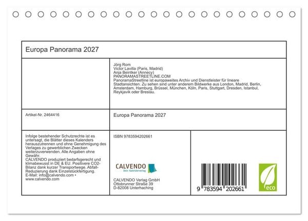 Produktbild: Europa Panorama 2027 (Tischkalender 2027 DIN A5 quer), CALVENDO Monatskalender