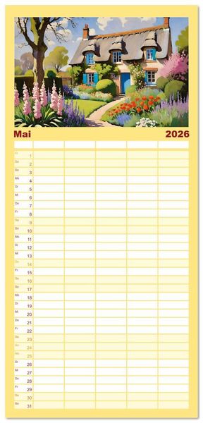 Produktbild: Familienplaner 2026 - Englische Cottages mit 5 Spalten (Wandkalender, 21 x 45 cm) CALVENDO