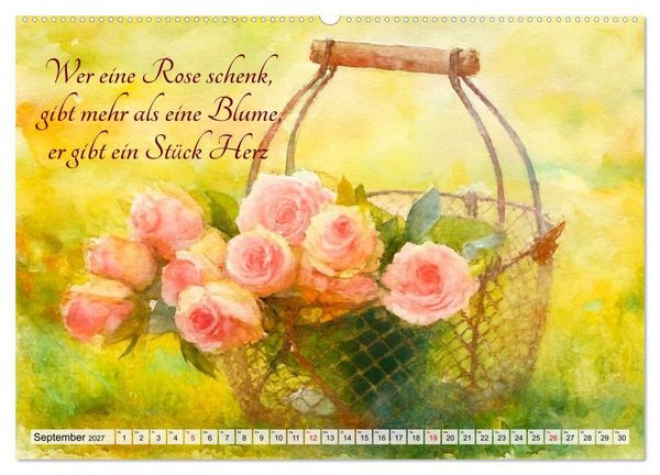 Produktbild: Rosentr&auml;ume im Aquarellstil (Wandkalender 2027 DIN A2 quer), CALVENDO Monatskalender