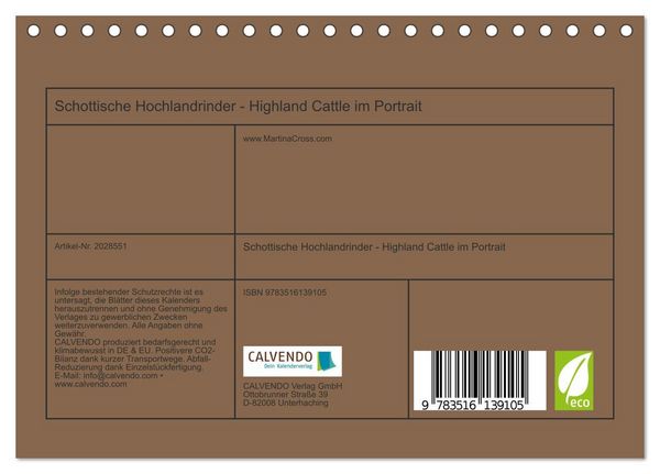 Produktbild: Schottische Hochlandrinder - Highland Cattle im Portrait (Tischkalender 2026 DIN A5 quer), CALVENDO Monatskalender