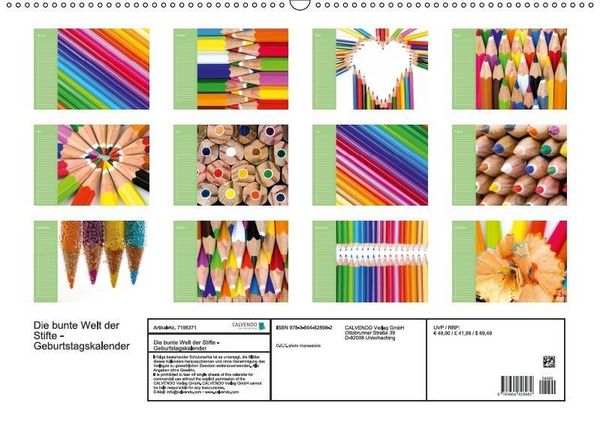 Produktbild: Die bunte Welt der Stifte - Geburtstagskalender (Wandkalender immerw&auml;hrend DIN A2 quer)