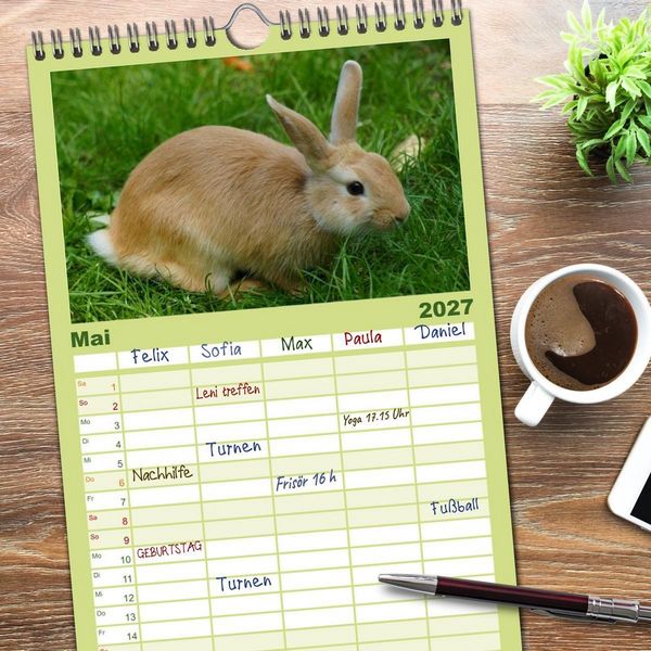Produktbild: Familienplaner 2027 - Liebenswerte Zwergkaninchen mit 5 Spalten (Wandkalender, 21 x 45 cm) CALVENDO