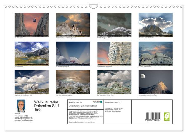 Produktbild: Weltkulturerbe Dolomiten S&uuml;d Tirol (Wandkalender 2026 DIN A3 quer), CALVENDO Monatskalender