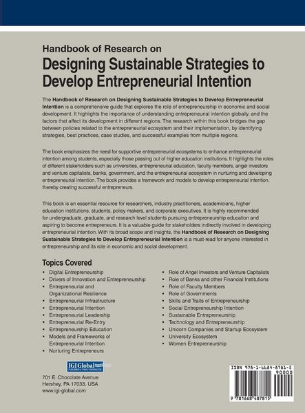 Produktbild: Handbook of Research on Designing Sustainable Strategies to Develop Entrepreneurial Intention