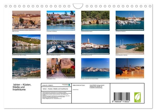 Produktbild: Istrien &ndash; K&uuml;sten, St&auml;dte und Inseltr&auml;ume (Wandkalender 2027 DIN A4 quer), CALVENDO Monatskalender