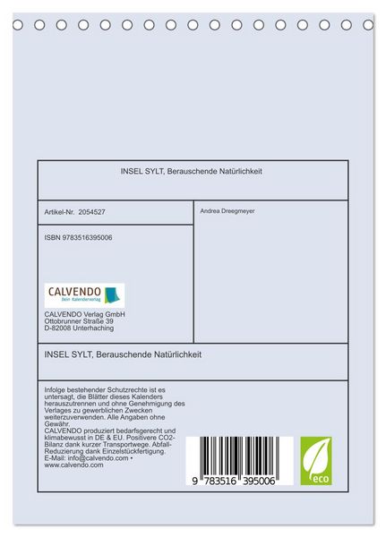 Produktbild: INSEL SYLT, Berauschende Nat&uuml;rlichkeit (Tischkalender 2026 DIN A5 hoch), CALVENDO Monatskalender