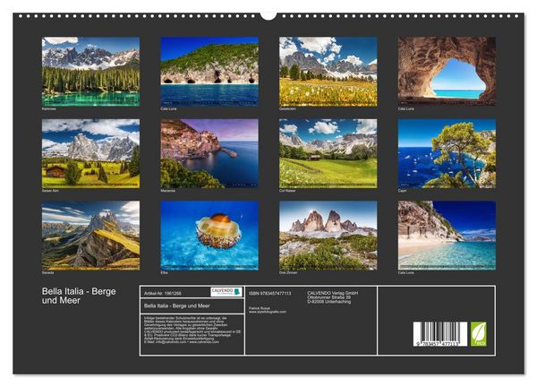 Produktbild: Bella Italia - Berge und Meer (hochwertiger Premium Wandkalender 2026 DIN A2 quer), Kunstdruck in Hochglanz