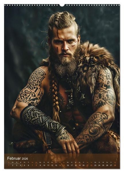 Produktbild: Wikinger - Fantasie Nordm&auml;nner mit Tattoo, Axt und Schwert (Wandkalender 2026 DIN A2 hoch), CALVENDO Monatskalender