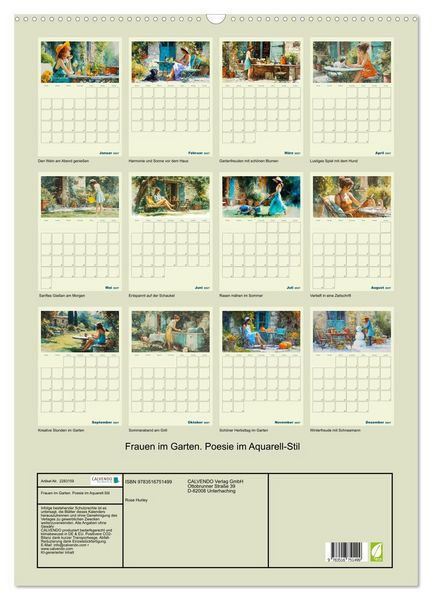 Produktbild: Frauen im Garten. Poesie im Aquarell-Stil (Wandkalender 2027 DIN A2 hoch), CALVENDO Monatskalender