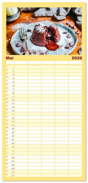 Produktbild: Familienplaner 2026 - Alles Schokolade oder was?! - Hei&szlig;e und kalte Gaumenfreuden aus Schokolade mit 5 Spalten (Wandkalender, 21 x 45 cm) CALVENDO