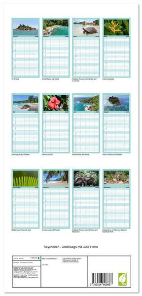 Produktbild: Familienplaner 2026 - Seychellen - unterwegs mit Julia Hahn mit 5 Spalten (Wandkalender, 21 x 45 cm) CALVENDO