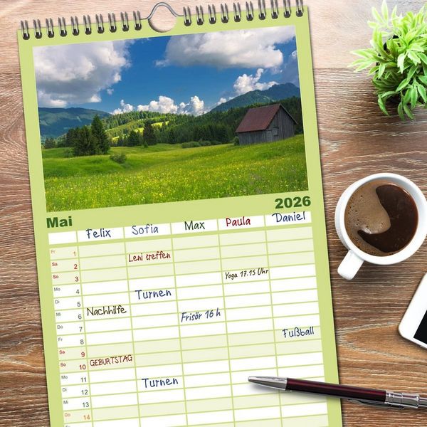 Produktbild: Familienplaner 2026 - Bergwelten mit 5 Spalten (Wandkalender, 21 x 45 cm) CALVENDO