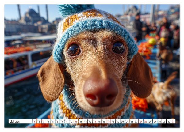 Produktbild: Dackel auf gro&szlig;er Tour - S&uuml;&szlig;e Hunde entdecken die Welt (Tischkalender 2026 DIN A5 quer), CALVENDO Monatskalender