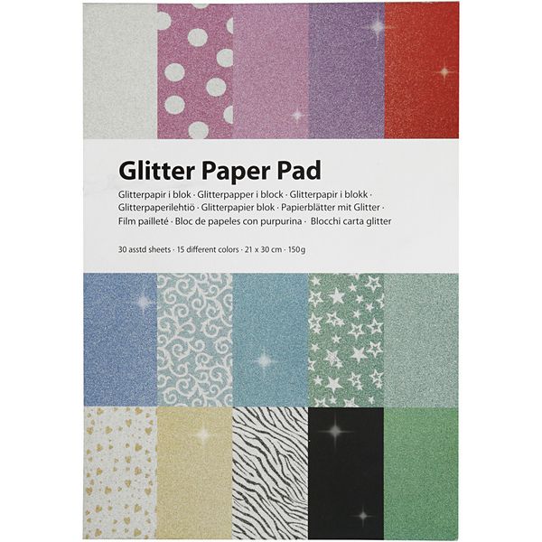 Produktbild: Creativ Company Papierbl&auml;tter mit Glitter, A4, Blatt 210x297 mm, 150 g, 30 Blatt