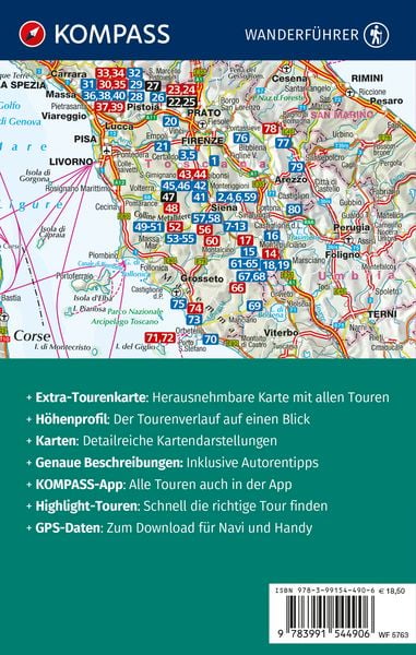 Produktbild: KOMPASS Wanderf&uuml;hrer Toskana, 80 Touren mit Extra-Tourenkarte