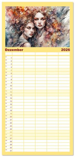 Produktbild: Familienplaner 2026 - Wilde Ladys mit 5 Spalten (Wandkalender, 21 x 45 cm) CALVENDO
