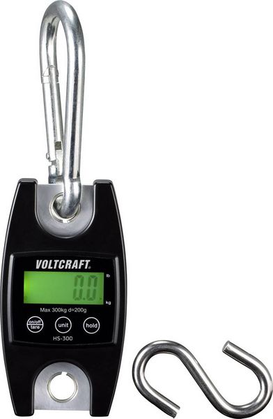 Produktbild: VOLTCRAFT HS-300 H&auml;ngewaage HS-300 W&auml;gebereich (max.) 300 kg Ablesbarkeit 200 g batteriebetrieben Schwarz